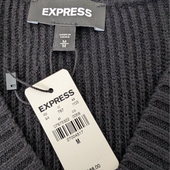 NEW Express Ribbed Maxi Dress Womens Size Medium Black Stretch V Neck Long - Picture 6 of 12